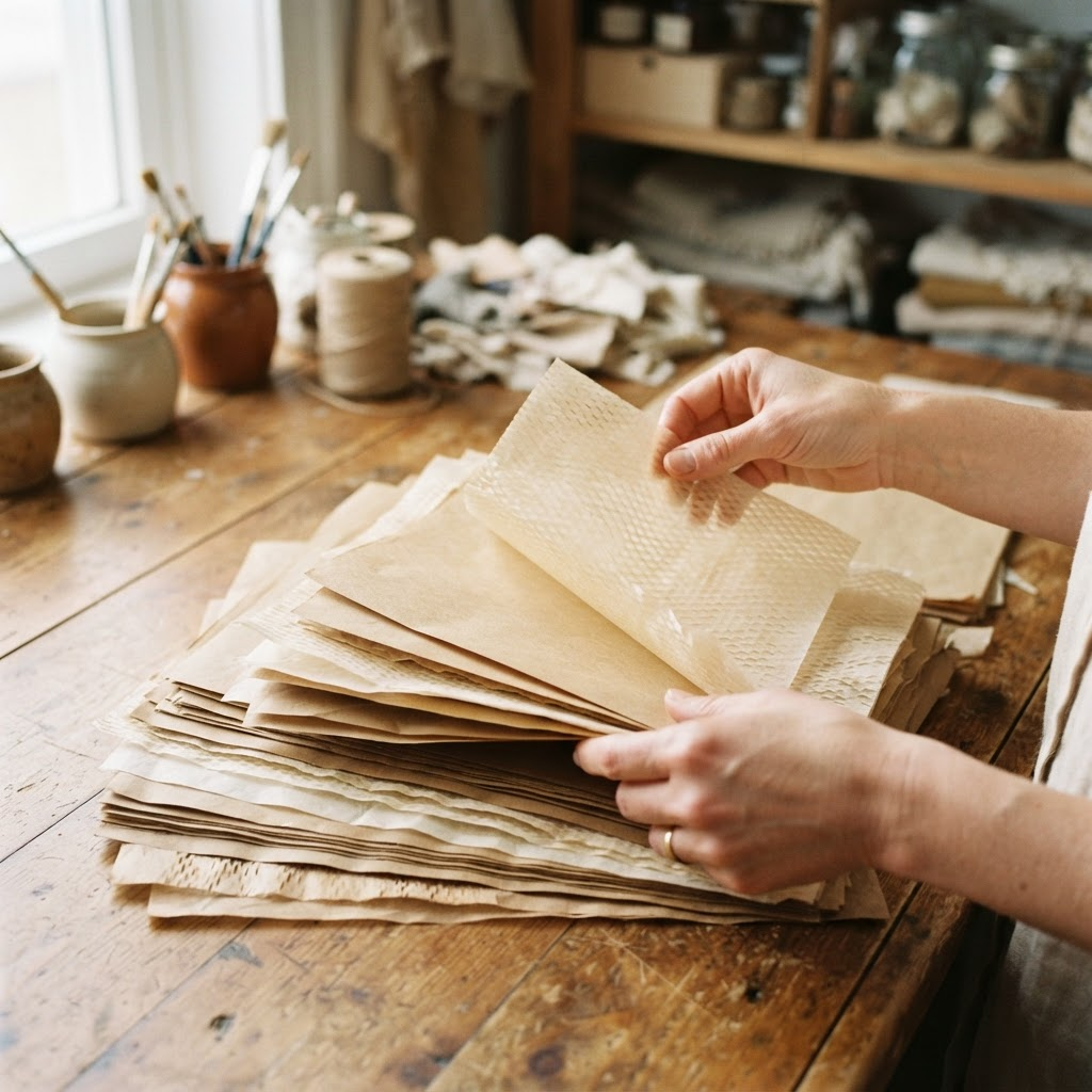 Artisan crafting honeycomb paper hat